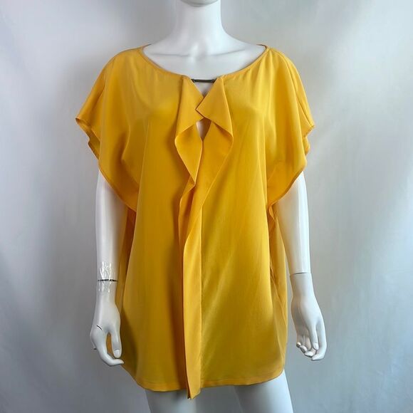 Escada Yellow Silk Riffle Front Blouse - Picture 1 of 8